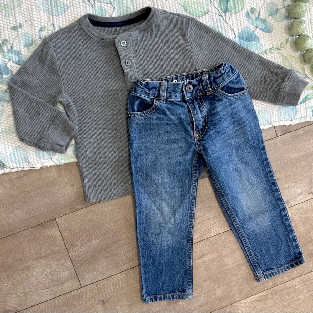 Oshkosh B’Gosh Toddler Boy Straight Jeans & Vintage Wonderkids Henley Shirt Set